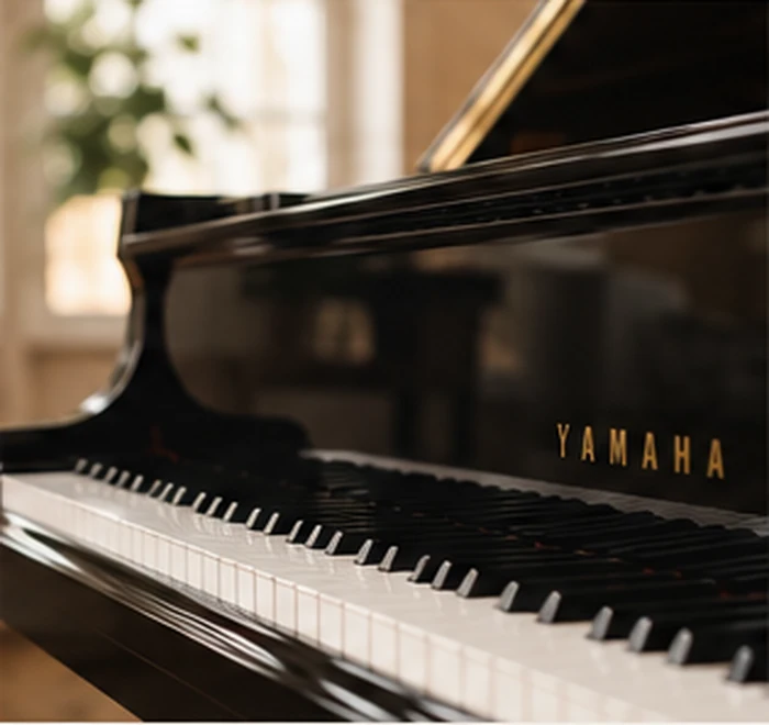 Grand piano in a softly lit music room